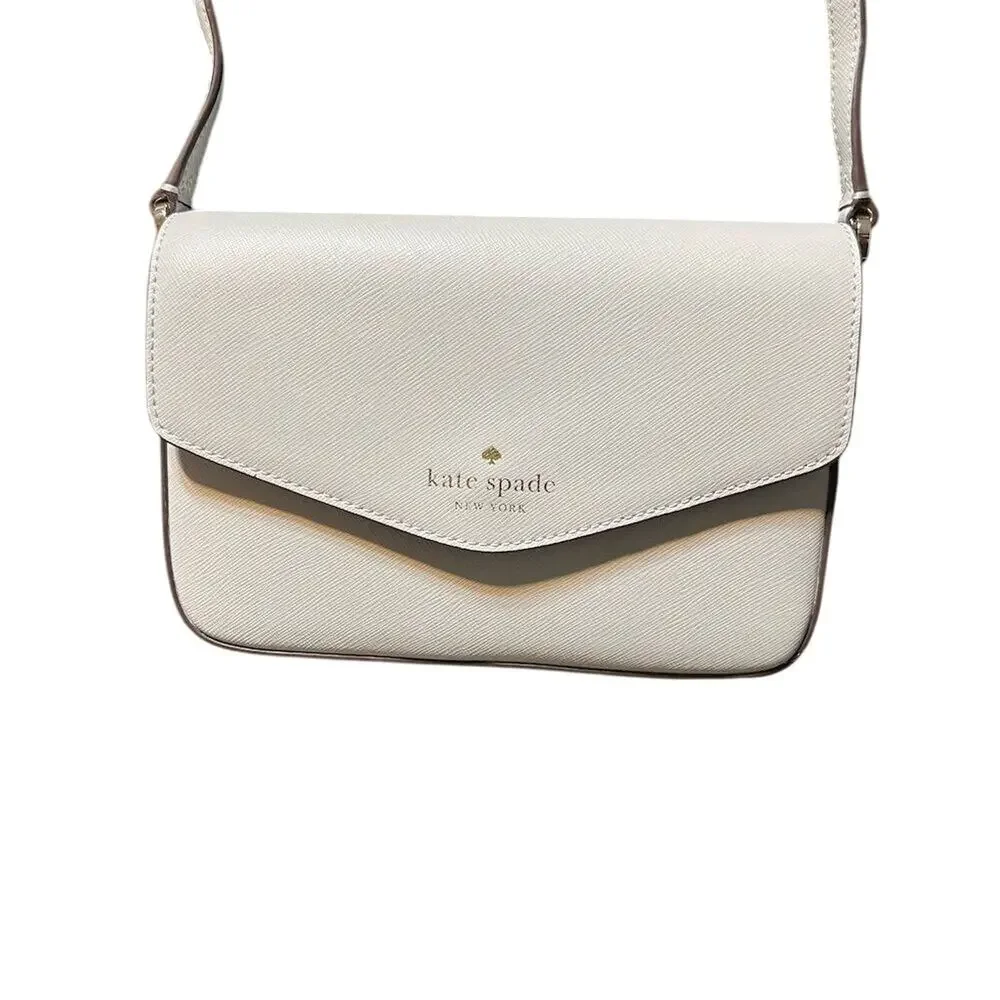 Kate Spade Sadie Envelope Crossbody Platinum Saffiano Leather Chic Minimalist - Picture 1 of 11